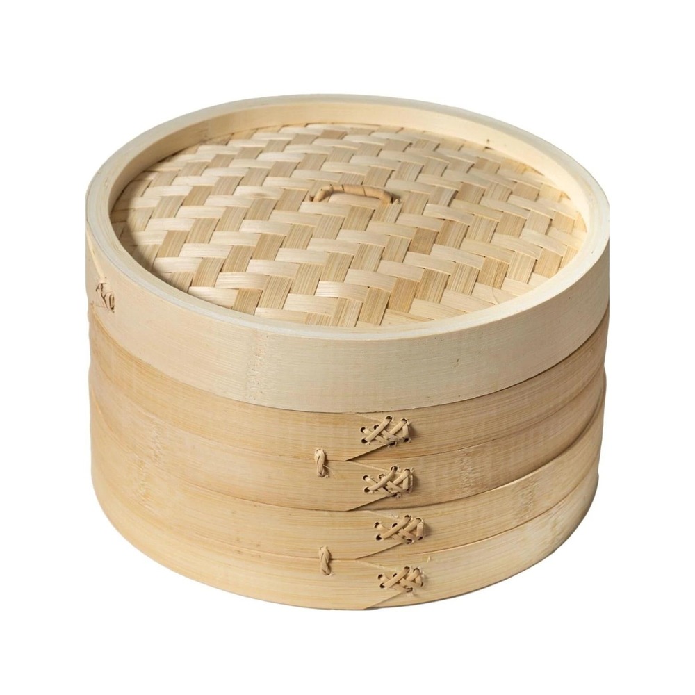 Traditional 10 Inch Bamboo Steamer Basket 2 Tier for Dumplings Buns Vegetables - Picture 3 of 11